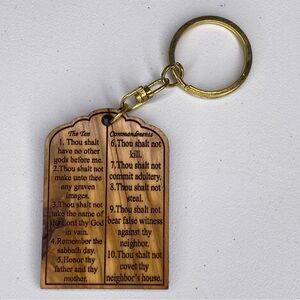 Ten Commandments Wooden Keychain Car Keys Wood Christian Religious Church